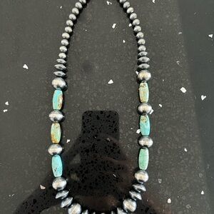 Elegant Sterling Silver and Turquoise Italian Pearl Necklace